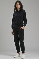 Vivisence Femme Ensemble Survêtement Coton Capuche Poches Confort Quotidien 9203, noir