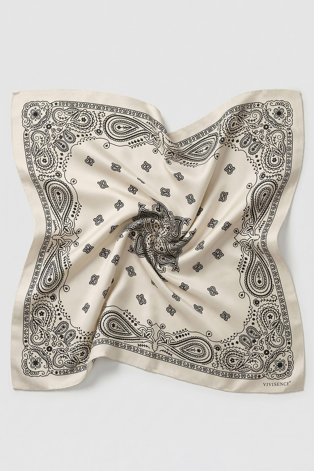 Vivisence Damen Seidentuch Handgerollte Kanten Paisley Für Den Täglichen Komfort, beige/schwarz