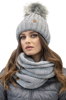 Vivisence Pom Pom Hat For Women Fleece Lined Perfect Fit Winter 70100, light grey