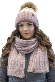 Vivisence Women's Pom Pom Hat Fleece Lined Winter Set With Matching Pom 70107, Pink