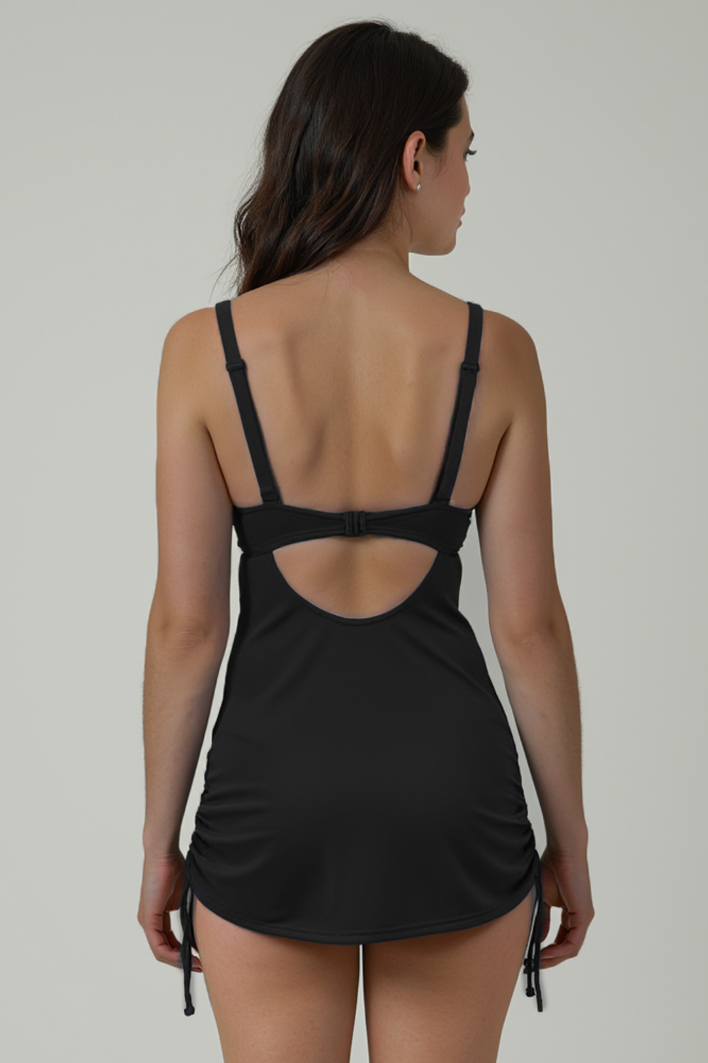 Vivisence Tankini Oberteil Mit Bügel Gepolstert Verstellbare Träger Mini Länge Raffung Schnürung, schwarz
