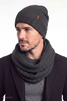 Vivisence Men's Winter Set Merino Wool Hat and Loop Scarf, graphite