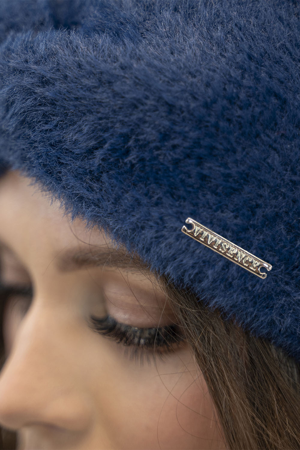 Vivisence Fluffy Lined Twisted Headband For Women Warm Autumn Winter 7093, dark blue