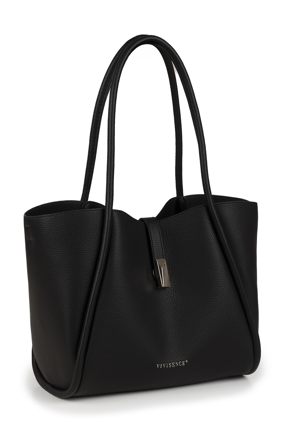 Vivisence Women’s Shoulder Bag, Structured Tote Handbag with Magnetic Flap, Everyday Faux Leather Shopper with Inner Pouch for Work, Office and Daily Use, black
