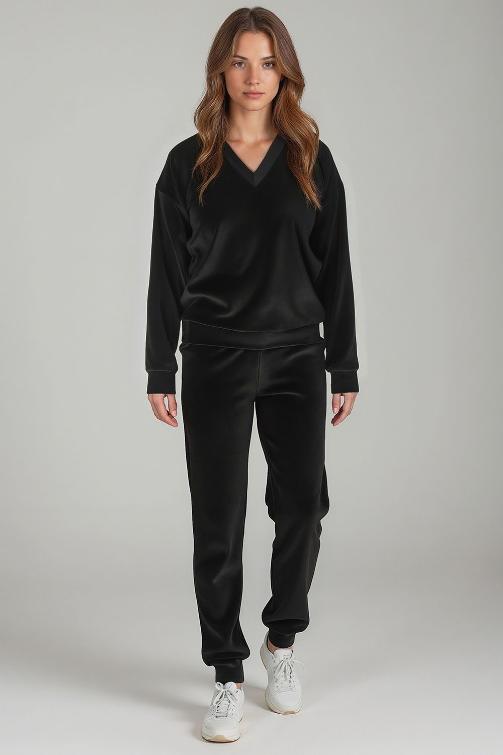 Vivisence Ensemble Survêtement Femme Coton Avec Poches Parfait Confort Quotidien 9202, noir