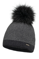 Vivisence Women's Pom Pom Hat Knitted With Subtle Houndstooth Pattern 7095, grey cheerful check