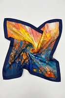 Vivisence Women Silk Square Scarf Hand Rolled Edges Soft On Skin Gentle Comfort, blue/orange