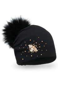 Vivisence Bonnet À Pompon Femme En Laine Vierge Fait Main Pour L’Hiver 7079, noir