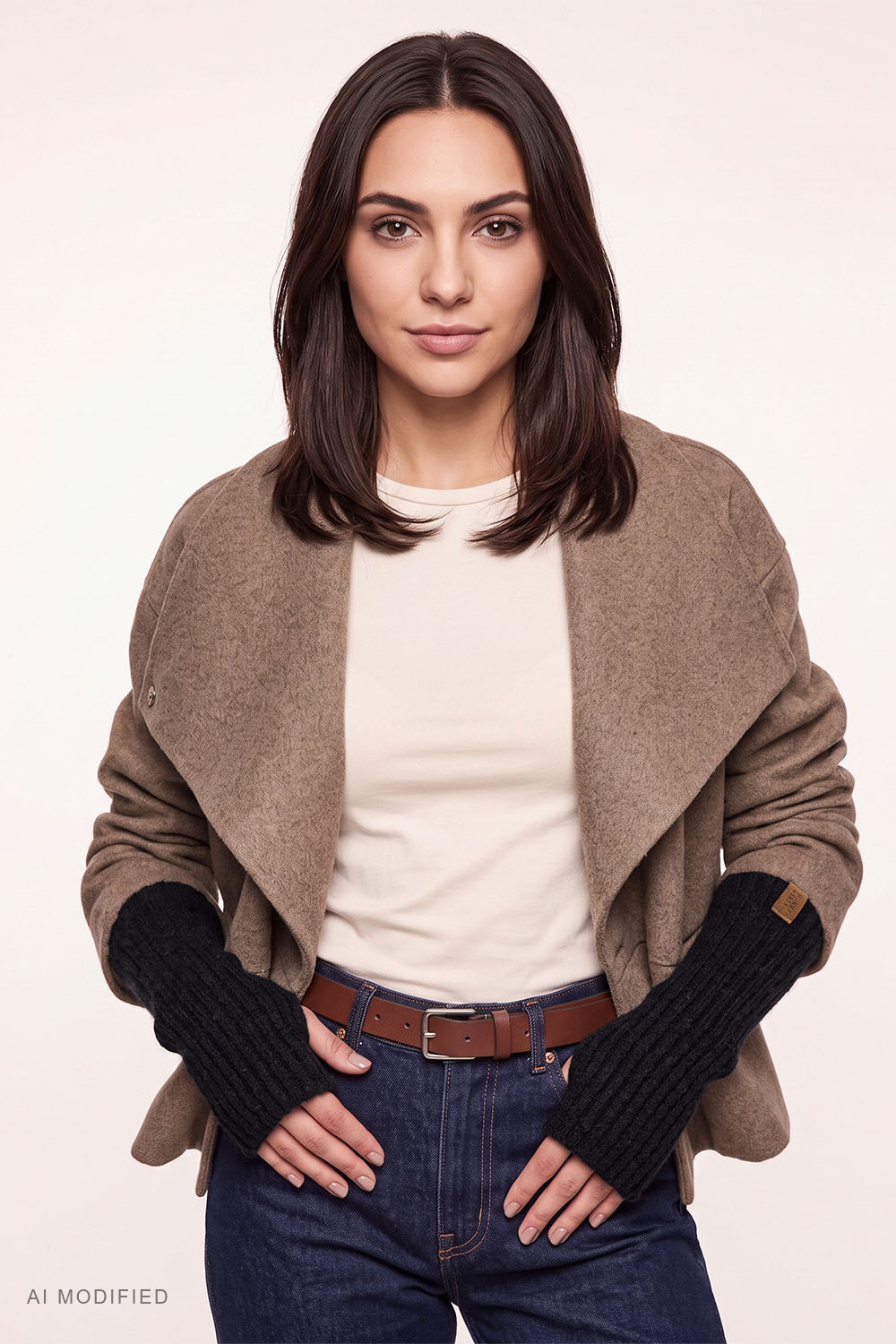 Vivisence women's fingerless gloves with thumb hole warm knitwear, black