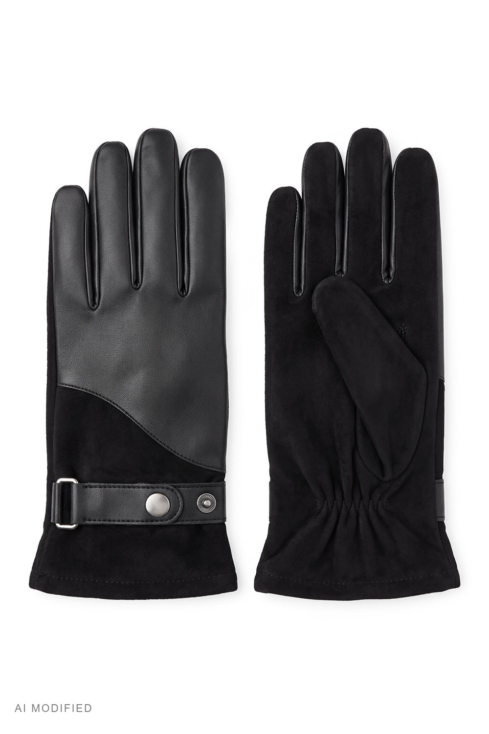 Vivisence Damen Strickhandschuhe Leder Akzent Winter, schwarz