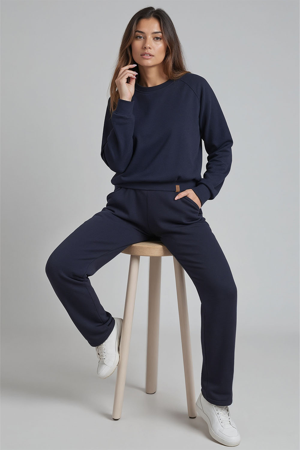 Vivisence Femme Sweat Col Rond Maille Douce Confort Toute La Journée, bleu marine