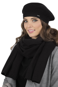 Vivisence Elegant Women's Winter Beret And Scarf Set Made Of Warm Thick And Soft Fabric With Wool Blend For Ladies Ideal For Cold Winter And Autumn Days, black