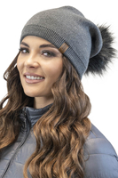 Vivisence Stylish Winter Set Cap with Eco-Friendly Pom-Pom and Extended Back for Secure Fit Double-Folded Knitted Bottom Matching Snood Scarf Perfect for Cold Winter Days, graphite