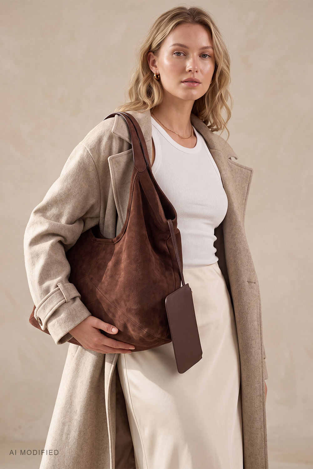 Vivisence Soft Shoulder Bag Women Polyester Shopper Handbag, brown