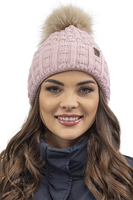 Vivisence Damen Mütze Bommel Warm Fleece Gefüttert Strick Winterstyle 7015, rosa