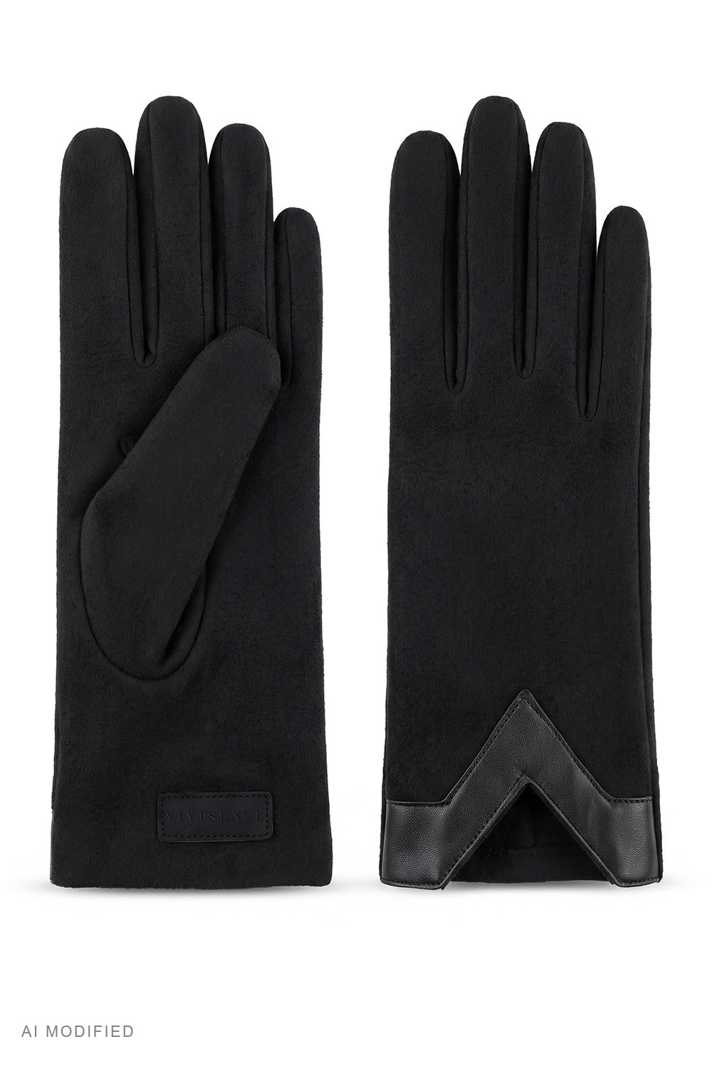 Vivisence Damen Strickhandschuhe Wolle Naturleder elegant, schwarz
