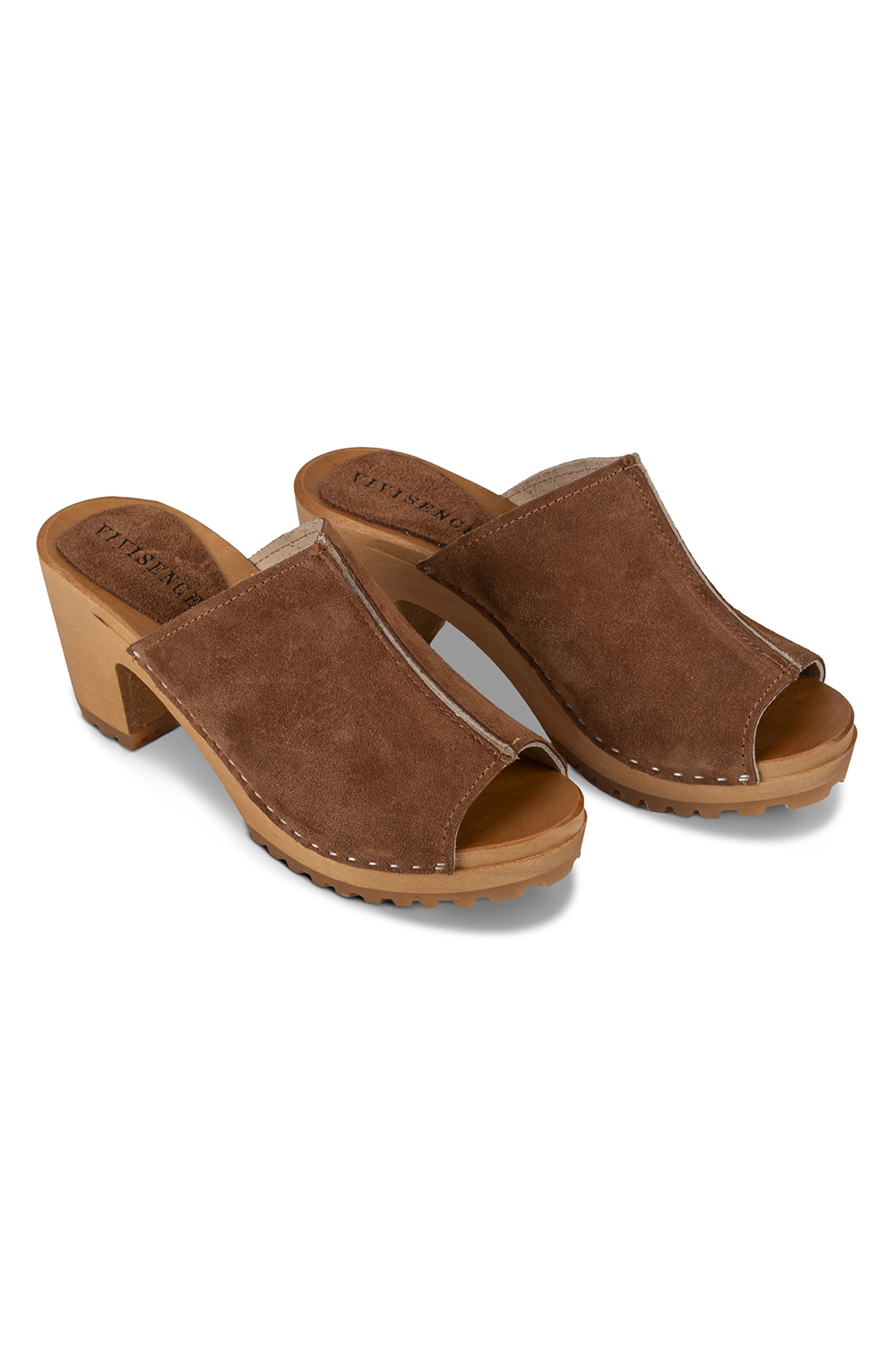 Vivisence Damen Clogs aus Wildleder, Holzsohle, bequeme Pantoletten mit Absatz für Alltag und Büro, hellbraun