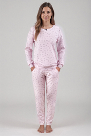 Vivisence Pyjama Deux pièces pour Femme Coton Manches Longues 2023, rose clair