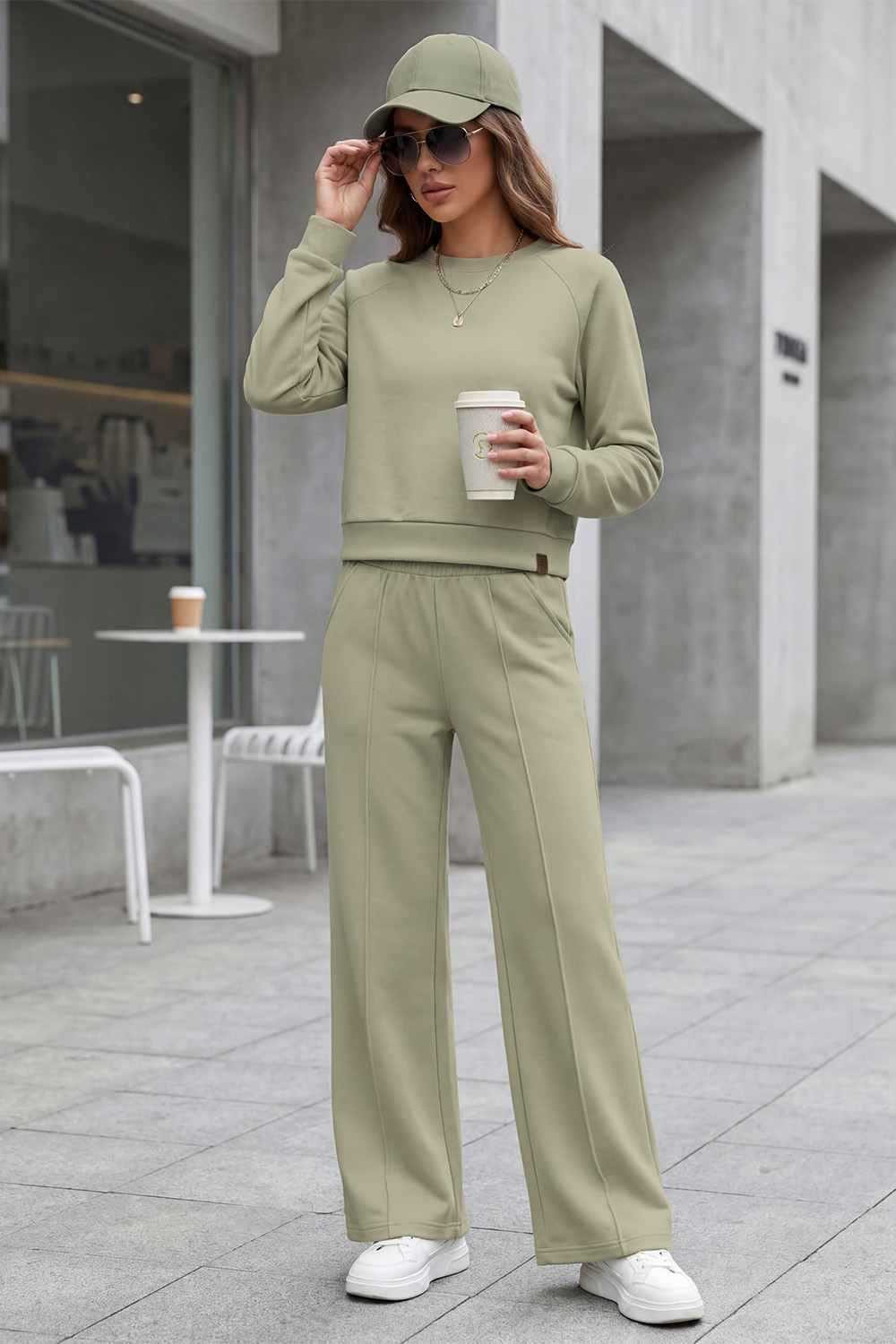 Vivisence Women Crewneck Sweatshirt Soft Knit Pullover Everyday Comfort, olive