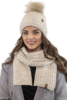 Vivisence Pom Pom Hat For Women Fleece Lined Knitted Winter Style 7015, beige