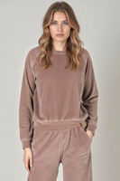 Vivisence Damen Sportbluse Sweatshirt Mit Rundhalsausschnitt Aus Velourstrick Mit Strickbündchen Und Langem Arm Lockerer Schnitt Für Freizeit Fitness Und Alltag 9005, Beige