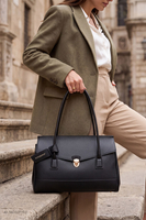 Vivisence T0038 Sac à main femme bandoulière polyuréthane, sac compartiment, noir