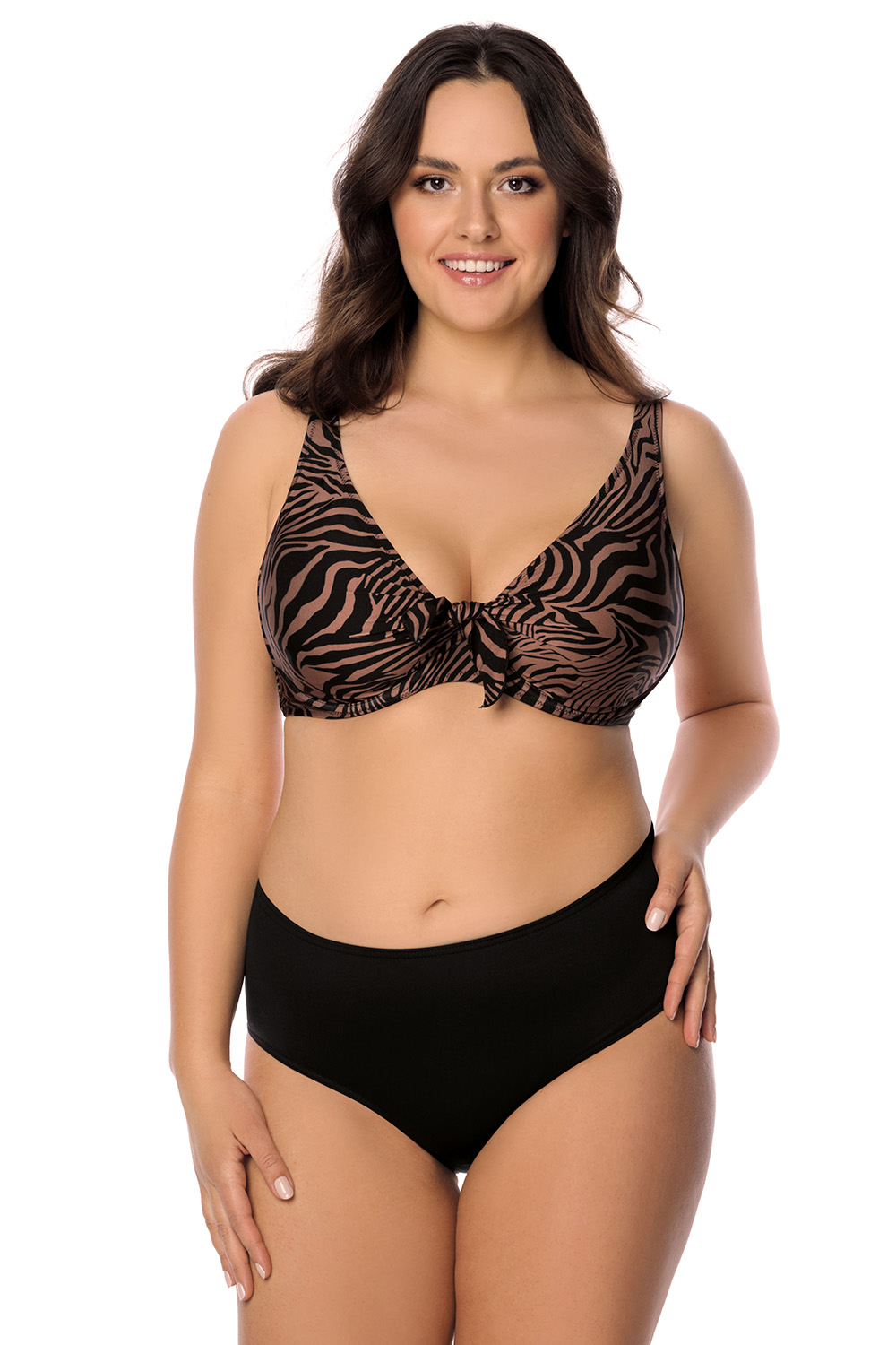 Vivisence Bikini Oberteil Damen Bügel Schleife Formend Stützfunktion 3203, braun-schwarz