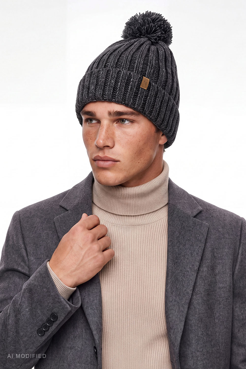 Vivisence Men's Set Wool Blend Hat & Scarf Ribbed Knit Winter Accessories, graphite