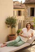 Vivisence Women Pajama Set Cotton V Neck Short Sleeve Comfort All Year, mint and white