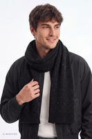 Vivisence Écharpe homme laine mérinos soie chaud élégant hiver, noir