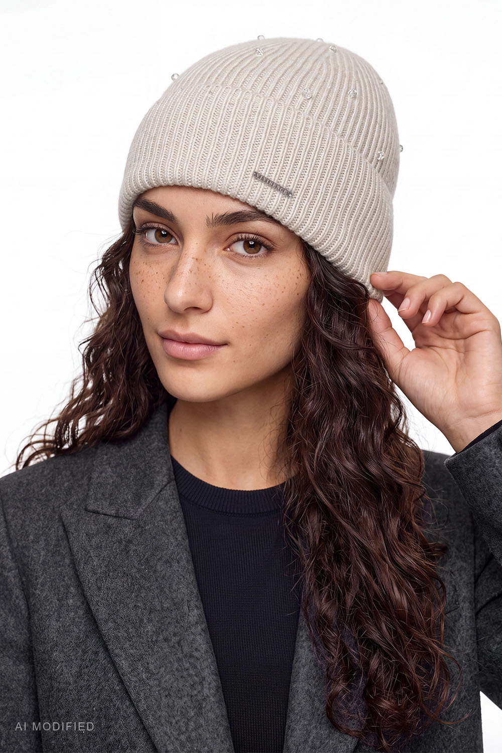 Vivisence bonnet femme maille mérinos cachemire hiver élégant, beige