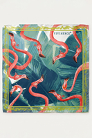 Vivisence Foulard En Soie Femme Carré Bords Roulottés Élégant Polyvalent, vert/flamants roses