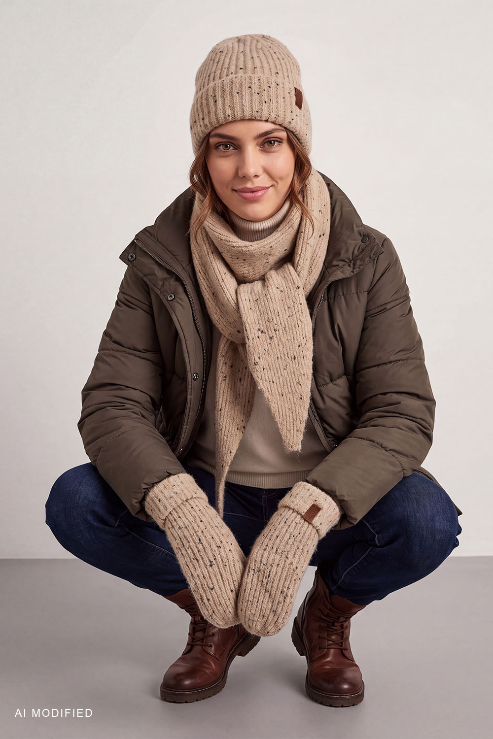 Vivisence bonnet beanie côtelé femme à revers chaud et doux, caramel