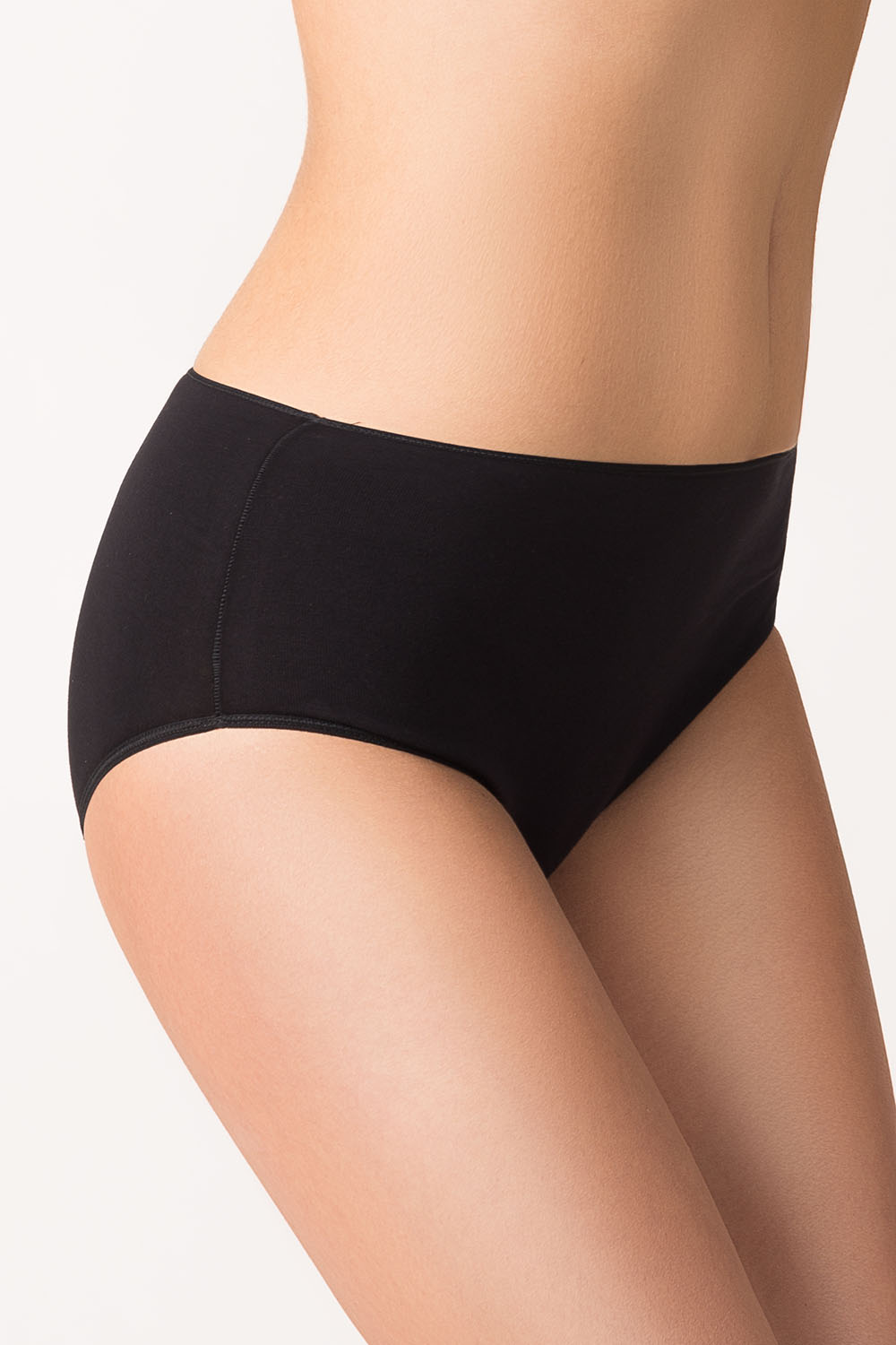 Vivisence Damen Slip Baumwolle Hohem Bund Komfort und Bequemlichkeit 4001, schwarz