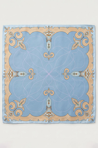 Vivisence Women Silk Scarf Square Design Hand Rolled Edges Versatile Style, light blue/beige