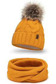 Vivisence Bonnet Femme Et Écharpe Pour L'automne et L'hiver À Pompon Cache-cou Ensemble Classique En Fils Chauds Avec Doublure En Polaire Parfait Pour Les Journées Froides 7014, marron