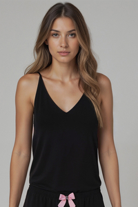 Vivisence Damen Pyjama Oberteil Viskose mit Trägern Perfekt Für Nacht 2200, Schwarz