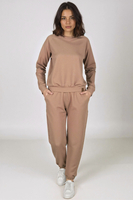 Vivisence Women's Sweatpants Relaxed Fit Lounge Soft Cotton Blend Joggers With Ribbed Cuffs Elastic Waist And Pockets For Everyday Casual Or Homewear Look 9104, Beige