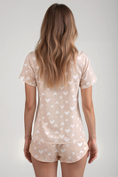 Vivisence Pyjama Femme Jersey Coton Doux Col En V Confort Nuit Manches Courtes, beige clair