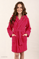 Vivisence Damen Bademantel Polyester mit Kapuze Morgenmantel, Pink