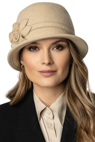 Vivisence Chapeau Femme l'Automne et l'Hiver Bonnet Élegant En Laine Vierge Fait À La Main Avec Broderie Unique Cadeau Parfait Confort Et Chaleur Assurés 7077, beige