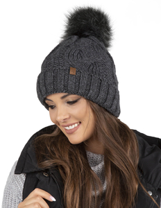 Vivisence Winter Hat With Pom Pom For Women Warm Ideal For Cold Days 7014, dark grey