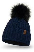 Vivisence Pom Pom Hat For Women Fleece Lined Knitted Winter Style 7015, dark blue