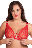Vivisence Soft Lace Underwire Bra with Full Sheer Cups and Decorative Gold Elements Lingerie for Women Adjustable Straps and Lycra Back Lift & Gather Effect, red