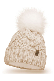 VIVISENCE Wintermütze mit Bommel Damen Warmes Ideal Für Kalte Wintertage 7014, hellbeige