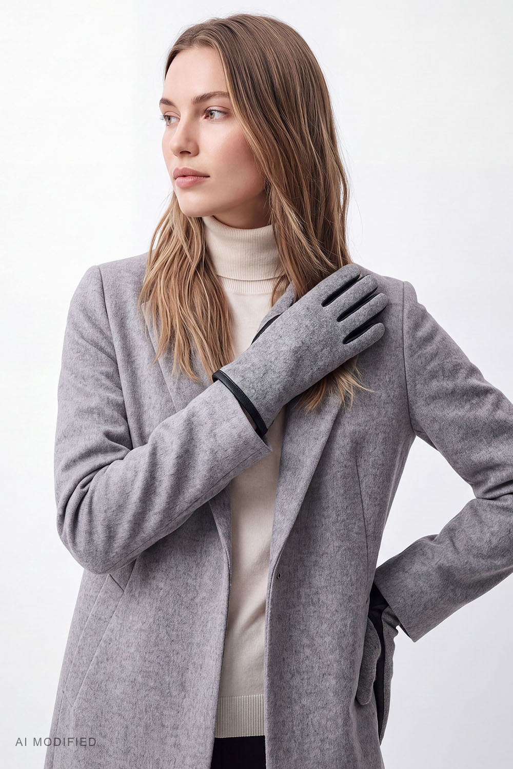 Vivisence gants femme laine cuir naturel élégants hiver, gris
