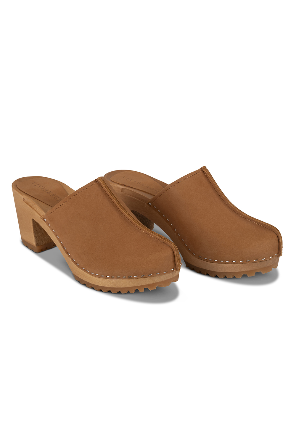 Vivisence Damen Clogs in Nubuk-Optik, Holzsohle, geschlossen, bequeme Pantoletten für Alltag und Büro, hellbraun