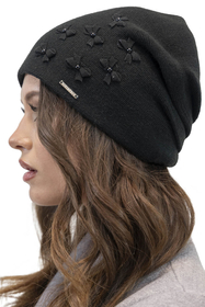 Vivisence Women's Hat Winter Pearls Perfect Fit With Pleats 7089, black