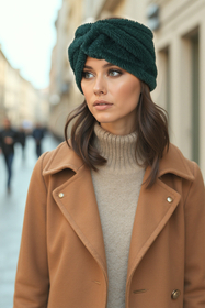 Vivisence Women Headband Soft Fluffy Knit Twist Front Cozy Warmth For Cold Days, dark green