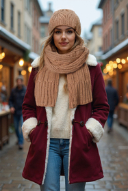 Vivisence Women Winter Hat And Scarf Set Lambswool Cotton Soft Knit Cozy Warmth, Beige